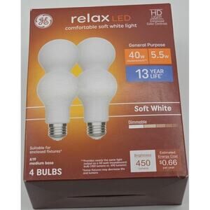 GE Relax 4-Pack 40 W Equivalent Dimmable Soft White A19 LED Light Fixture Bulb